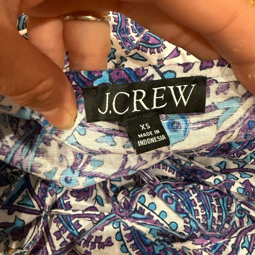 J.Crew Halter-Neck Linen Blend Beach Dress Purple Paisley XS Resort Coastal - Picture 3 of 10